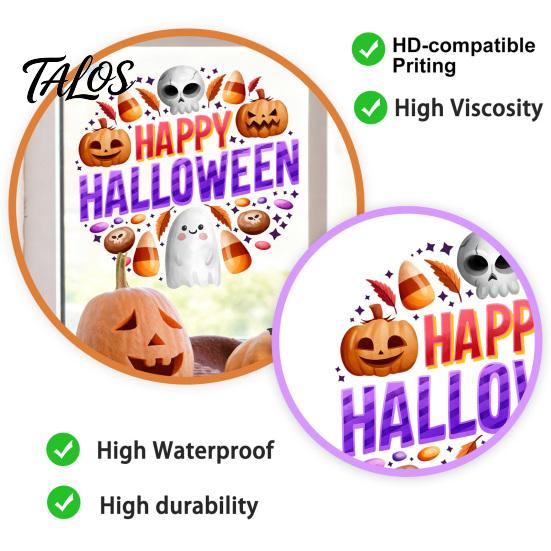 Bathroom Glass Window Dressing Halloween Clings, Cute Ghost Pumpkin Skull Happy Sticker, Reusable Decorative Holiday Film Double Sided Static