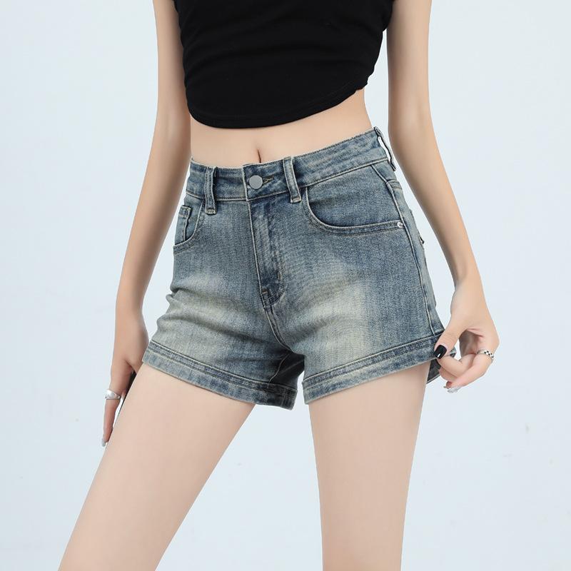 

Летние женские джинсовые шорты с высокой талией, эластичные, утягивающие, прямые джинсы А-силуэта, сексуальные женские брюки, модные, ультракороткие джинсы XXL синий