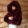 Plus Size Y2k New Winter Warm Pure White Mountain Fashion Hooded Cropped Faux Fur Coat Women Fluffy Eco Fox Fur Jacket Girls Hot Overcoat