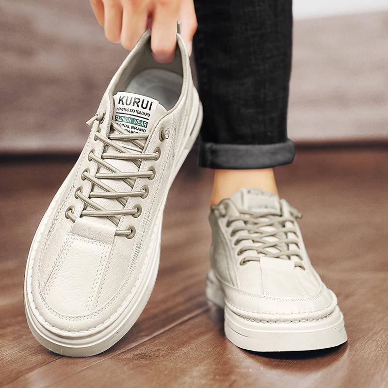 Nuove scarpe sportive casual in pelle da uomo stile retrò, comode suole spesse e scarpe con rialzo