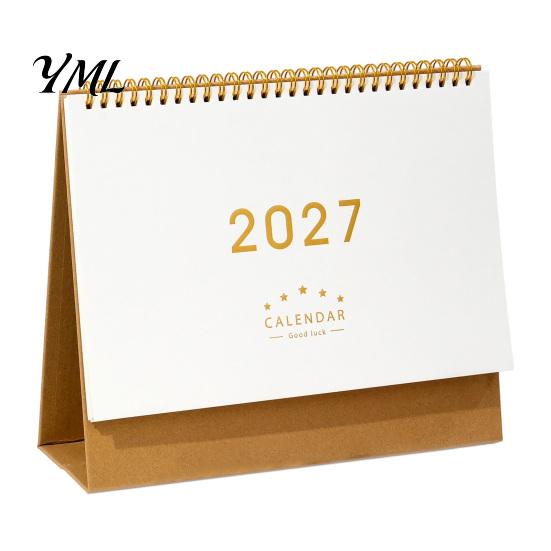 Small Desk Planner 2027 Calendar, Standing Flip Desktop Minimalist Gold Foil Cover Monthly Organizer for Planner, Thick Paper Note Taking, Office Home