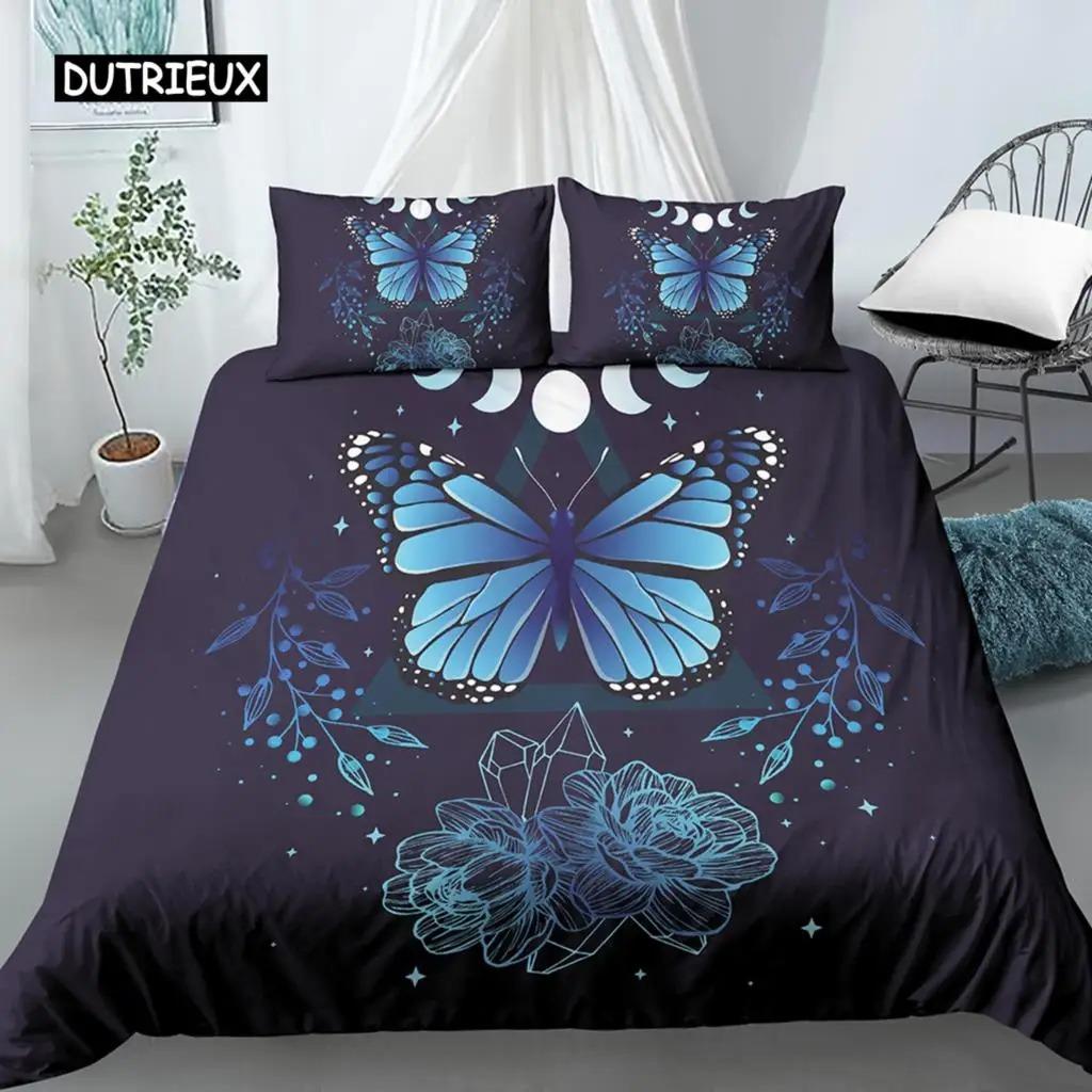 Boho Butterfly Duvet Cover Set Sun and Moon Hippie Soft King Queen Size Bedding Set with Pillow Case 23pcs Soft Quilt Cover