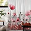 Vintage Poppy Floral Print Shower Curtain with 12 Hooks - Water-Resistant, Machine Washable Polyester Fabric, Elegant Red and