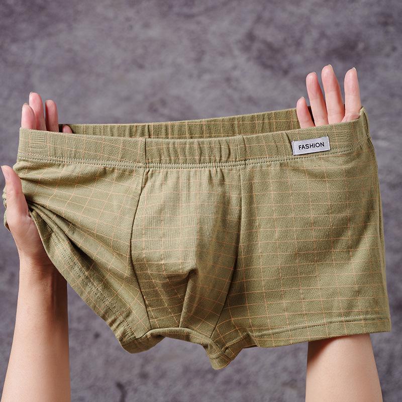 Men's Plaid Cotton Boxer Briefs - Antibacterial, Breathable, Loose Fit, Plus Size