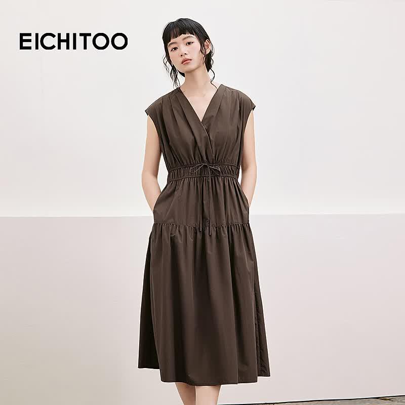 EICHITOO Women s Summer V-Neck Pleated Sleeveless A-Line Dress S