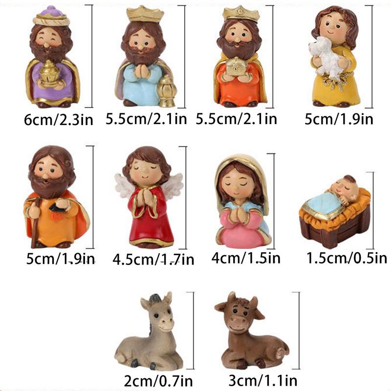 Krippenfiguren für Weihnachten 10 Stück Harz Krippenszene Ornamente Weihnachts-Jesus-Statue Für Kinder und Erwachsene Heilige Familie