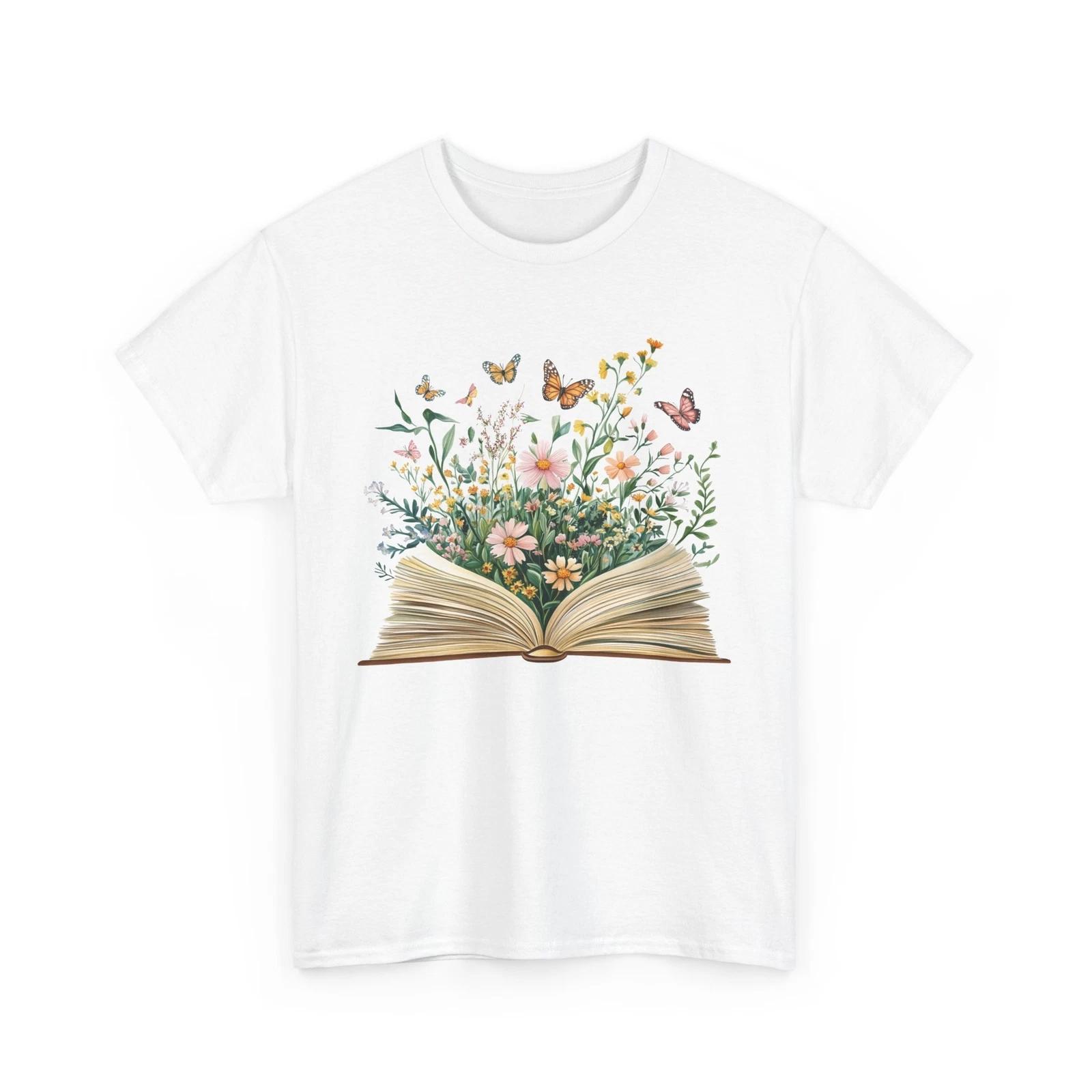 

Book T-Shirt | Funny Reading Shirt | Open Book Wildflowers and Butterflies 4XL