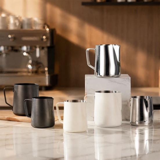 Coffee Frother Jug with Scale Stainless Steel Milk Frothing Pitcher, Professional Latte Art Cup Espresso Tool Measurement Scale, Dripless Spout