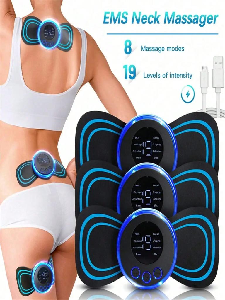2026 LCD Display EMS Neck Massage Electric Massager Cervical Neck Back Patch 8 Mode Pulse Muscle Stimulator Rechargeable
