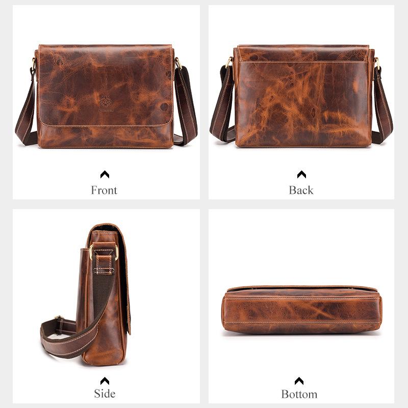 Men's Fashionable Single-shoulder Crossbody Bag, Men's Retro Oil-wax Genuine Leather Messenger Bag