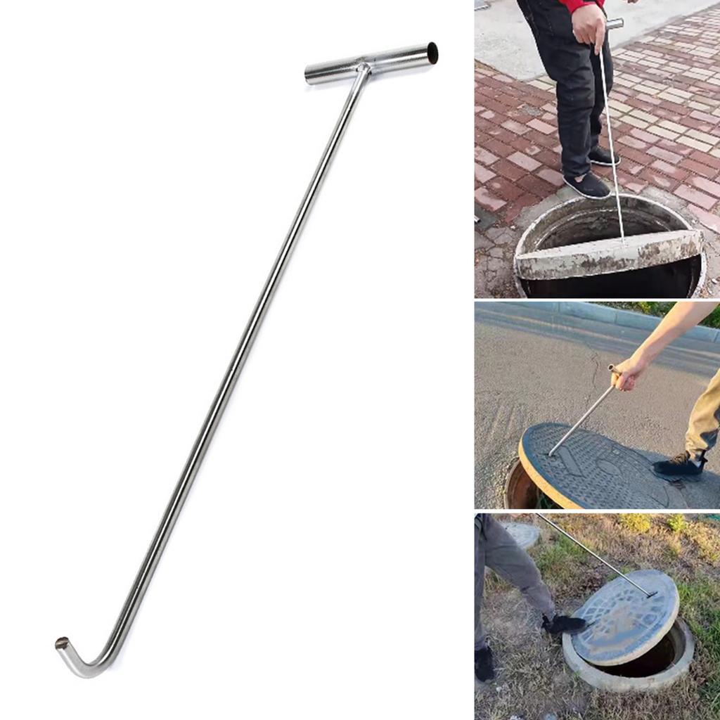 Stainless Steel Manhole Cover Hook Heavy Duty Lifter Manhole Hook Tool for Sewer and Drain Grates Safe and Easy Access