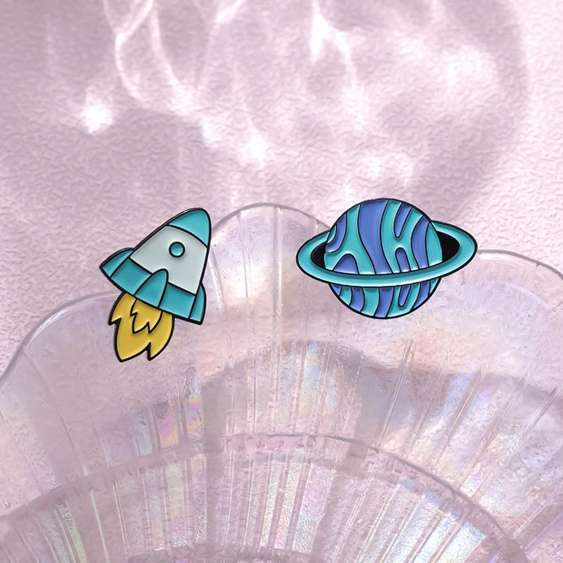 Stylish Cartoon Brooch Pin In Alloy With Fun Space Elements For Fashionable Accessorizing