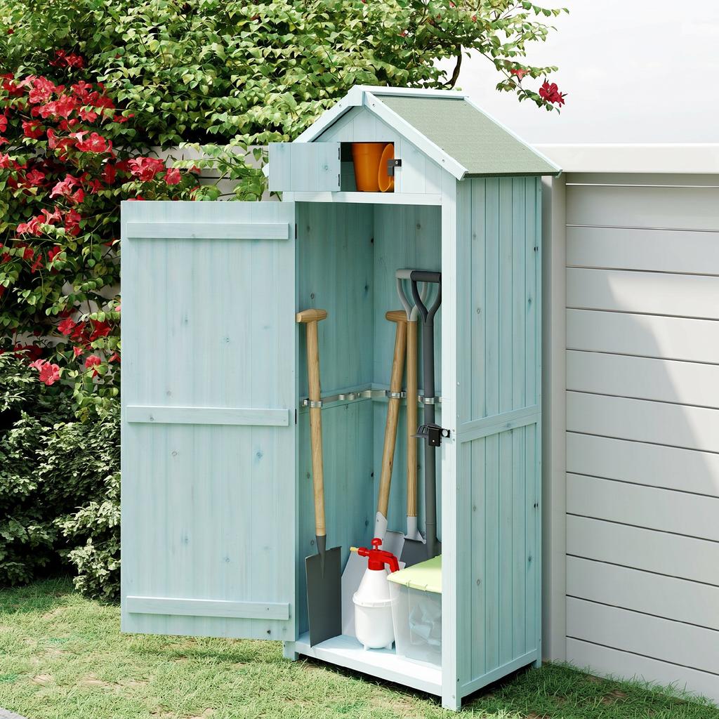 Garden Shed Vertical Utility 3 Shelves Shed Wood Outdoor Garden Tool Storage Unit Storage Cabinet, 77 X 54.2 X 179cm - Blue