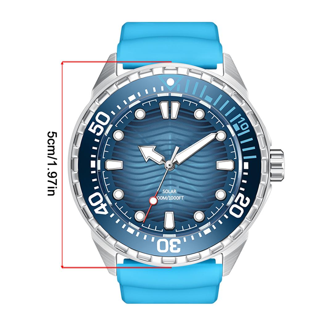 Solarbetriebene Quarz-Tauchuhr Nachtleuchtend 300M Wasserdicht Silikonarmband für Herren Damen Blau