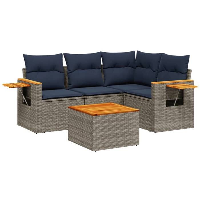 VidaXL Salon de Jardin avec Coussins 5 pcs, Canapés de Patio, Ensemble de Meubles, Mobilier de Terrasse Exterieur, Gris 3226782