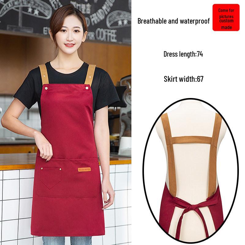 Waterproof Logo Printed Women's Catering Waist Apron - Oil-Proof for Kitchen & Supermarket.