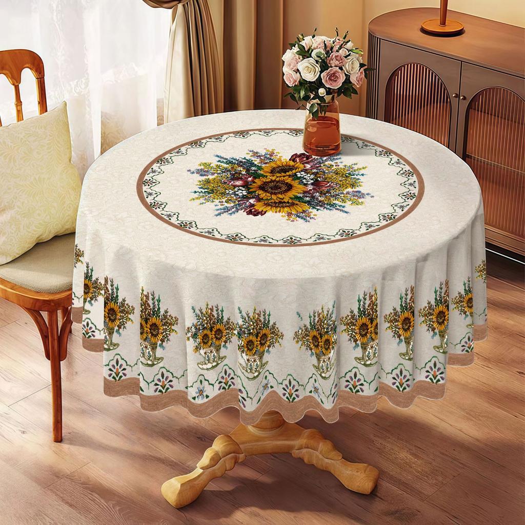 New Imitation Embroidery Pvc Round Tablecloth Ethnic Style Waterproof Oilproof Heatproof Washable Durable Decorative Tablecloth