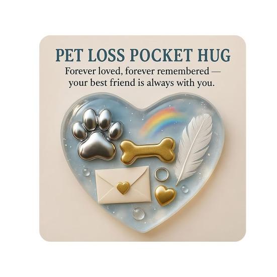 Pet Loss Pocket Hug 2D Clear Acrylic Heart with Card Memorial Heart-Shaped Keepsake with Pawprint for Pet Remembrance Sympathy Token for Loss of Dog