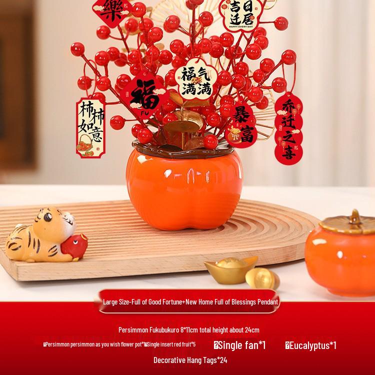 Housewarming Persimmon Ornament Set: Good Fortune Figurines for New Home Gifts and Moving-in Celebrations