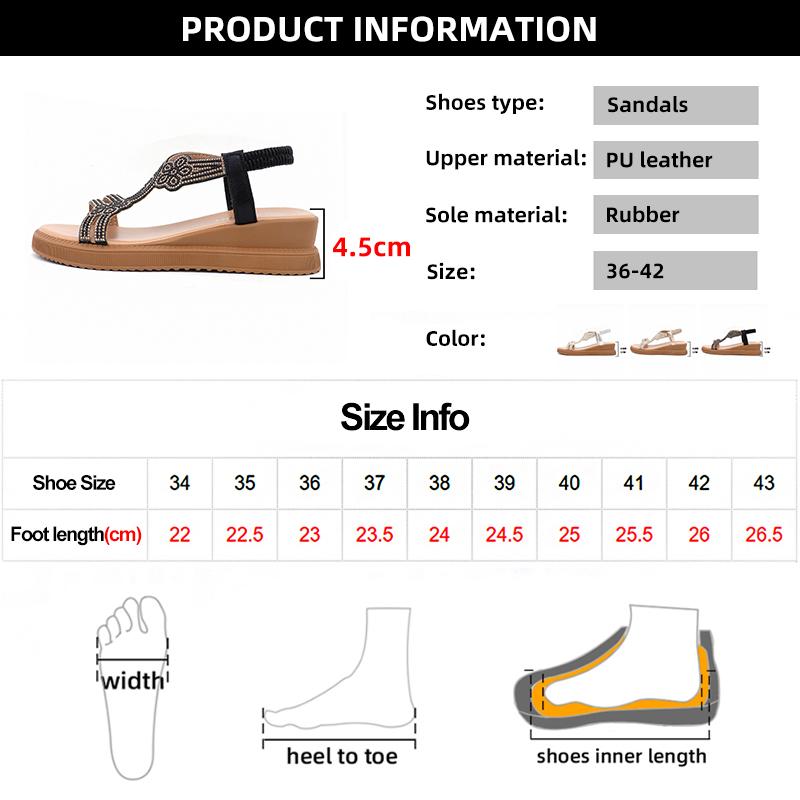 Rhinestone Decor Wedges Sandals for Women Summer 2025 Bohemian Style Platform Sandles Woman Thick Sole Non Slip Beach Sandalias