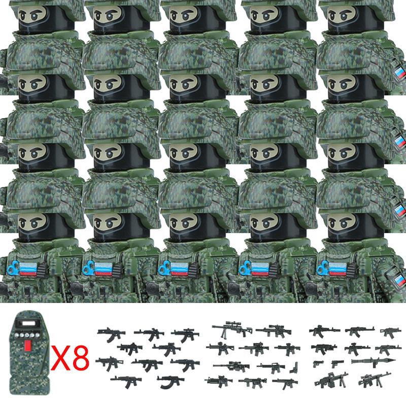 20PCS Military Army Figures Building Blocks SWAT Ghost Commando US Russia Special Forces Soldier Weapons Shield Belt Bricks Toys