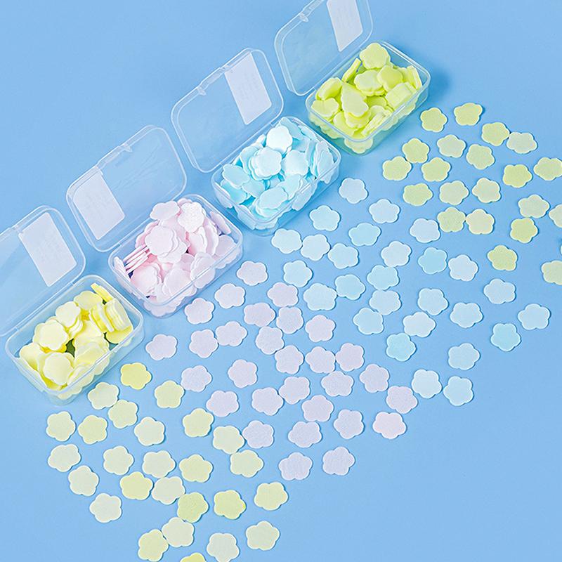 100Pcs/Box Disposable Cute Mini Flower Shape Paper Soap  With Box