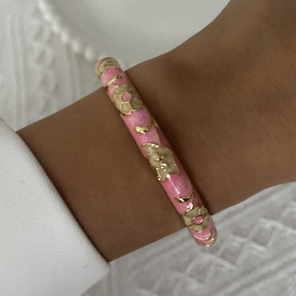 Lucky Evil Eye Flower Enamel Bracelets Set for Women Elegant Floral Rhinestone Geometric Spring Bangle Party Jewelry Gift