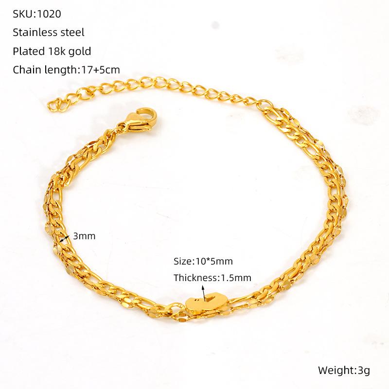 

Новый простой и модный двухслойный наборный браслет для ног из титановой стали с геометрическим узором для женщин 18K золотой