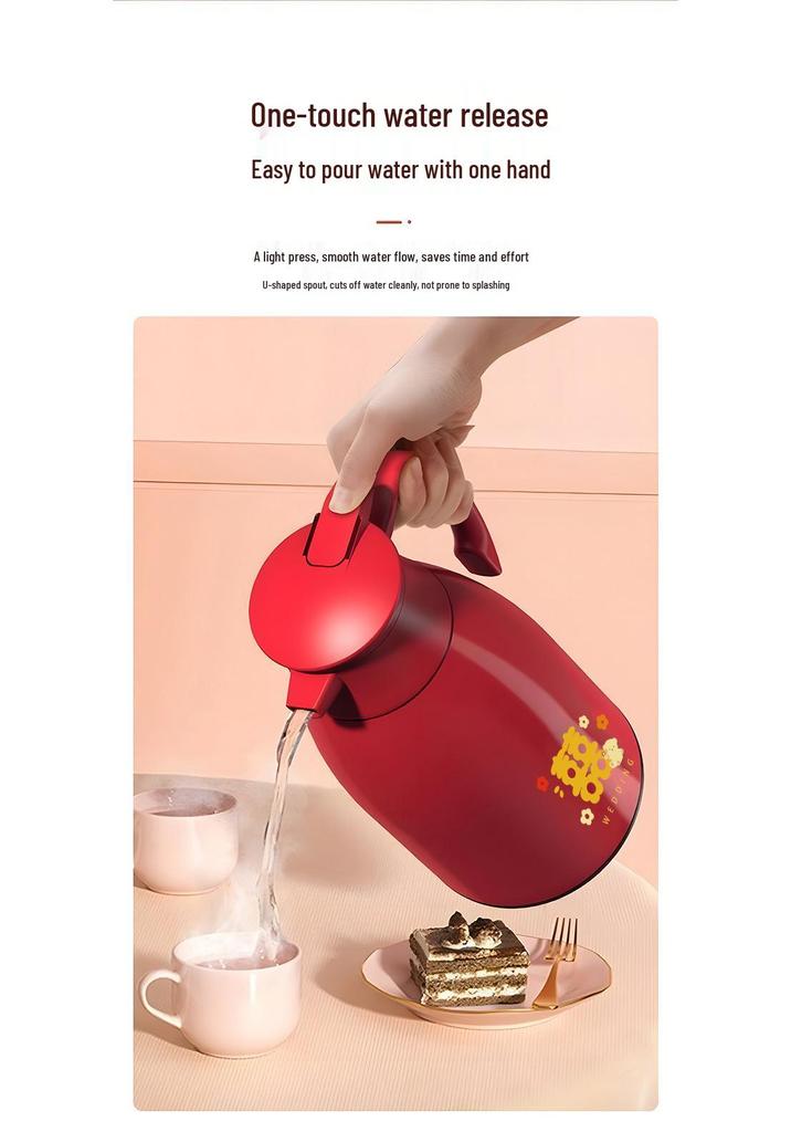 Red Dowry Thermos Pair: Insulated Glass Liner Hot Water Bottles for Home and Wedding.