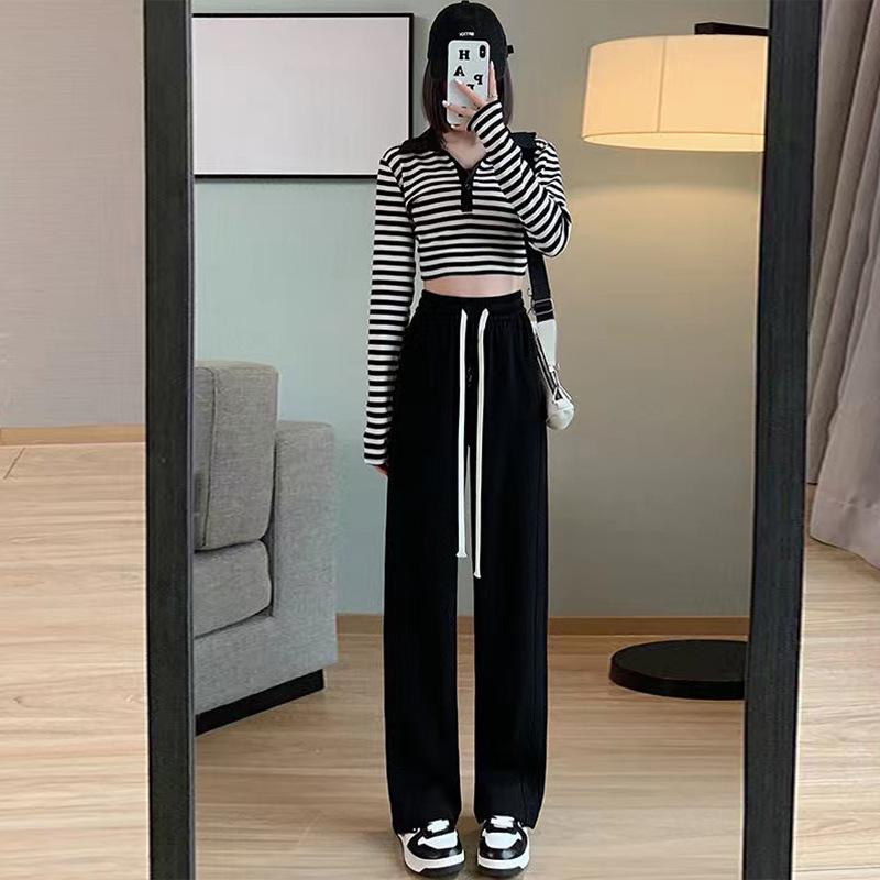 Women's Autumn 2023 Off-White High Waist Drape Loose Fit Wide Leg Sweatpants