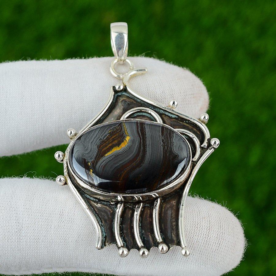 Gift For Her 925 Sterling Silver Natural Iron Tiger Eye Gemstone Jewelry Pendant