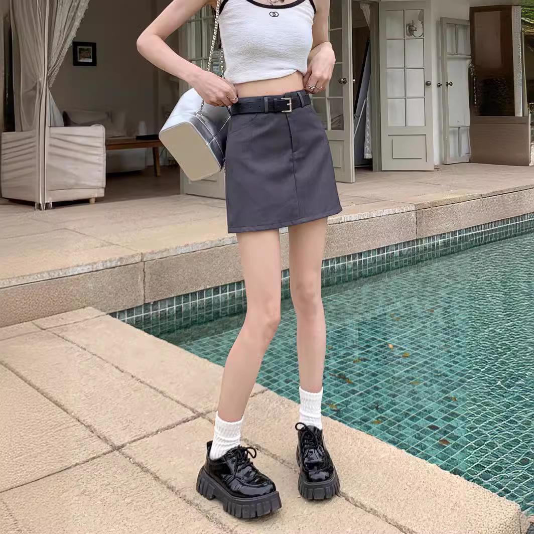 

Women s Retro High-Waisted Slimming Outerwear Skirt with Belt XS