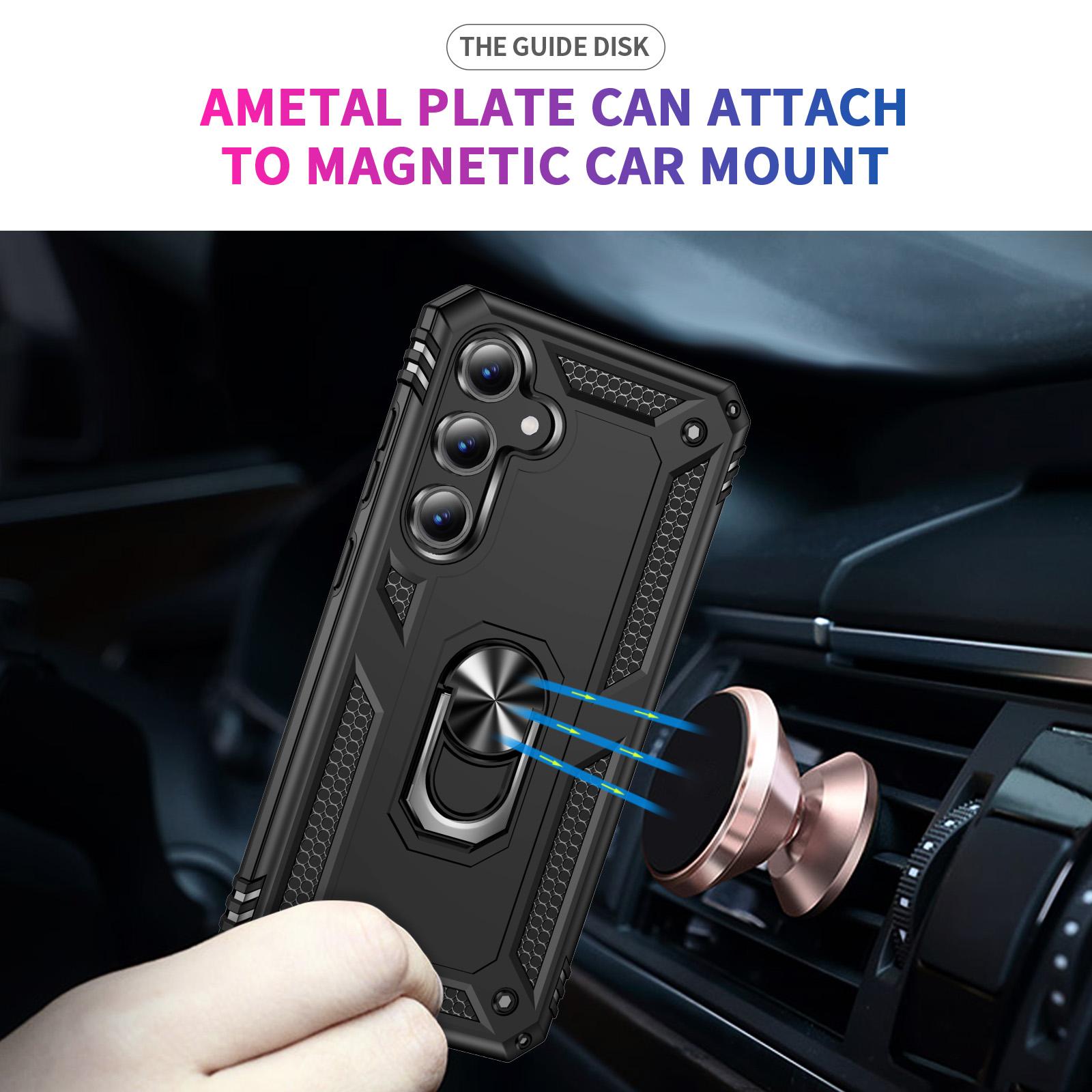 

For Samsung Galaxy S24 FE Case PC+TPU Phone Cover with Rotary Ring Kickstand Black