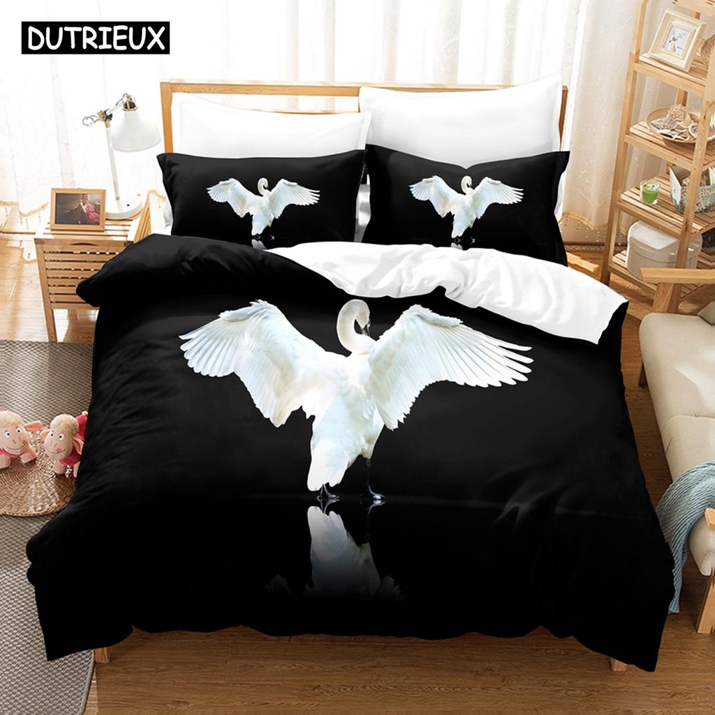 3D Printed Animals Swan Bedding Set Down Quilt Cover With Pillowcase Double SIngle King