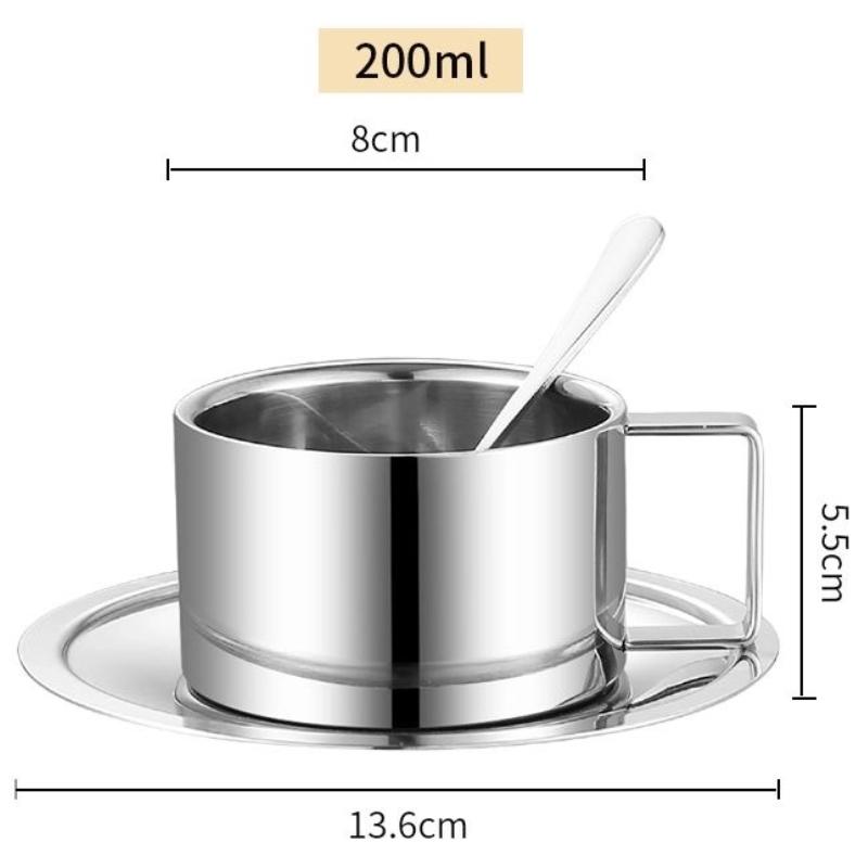 Ensemble Tasse à Café & Thé à Double Paroi en Acier Inoxydable 304 avec Cuillère
