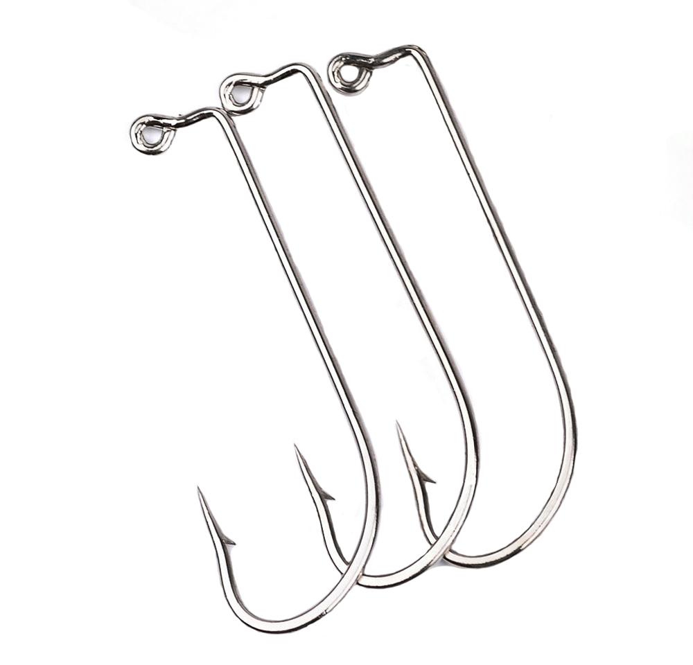 Lot 50pcs Jig Fishing Hooks 72A High Carbon Steel Silvery Fishhook Barbed Annular Sharpened Tip Hook Saltwater Bass 2#-5/0#