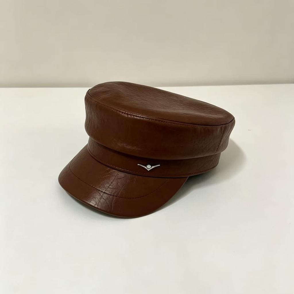 Autumn and Winter New Maillard Flat-top Navy Hat Female Retro British Beret Showing Small Face Versatile Temperament Painter Hat
