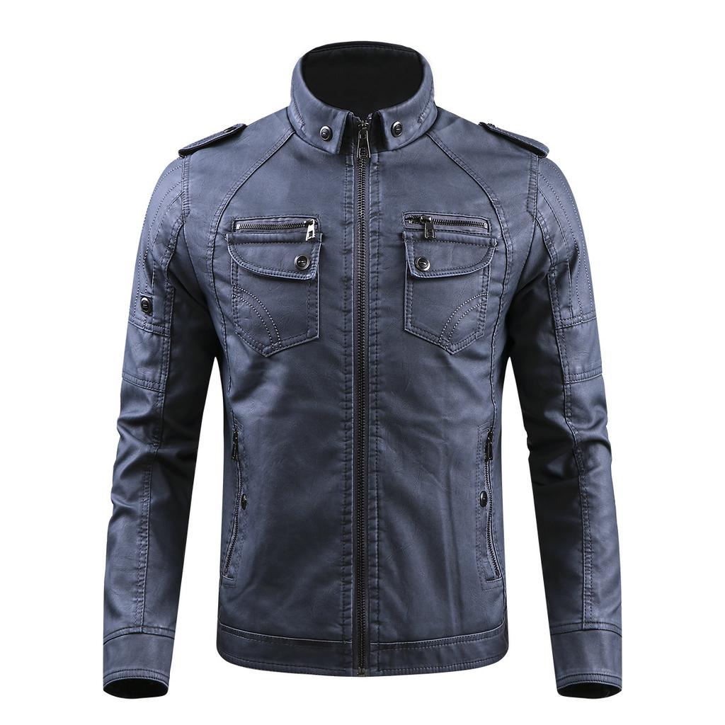 Chaqueta de Cuero Chaqueta de Cuero para Hombre Más Terciopelo Lavada Chaqueta de Cuero para Motocicleta