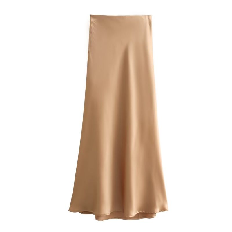 Kaslead New Arrival Women's Fashion Style Fashion Casual Easiest for Match Fine Acetate Satin Elastic Waist Zipper Skirt
