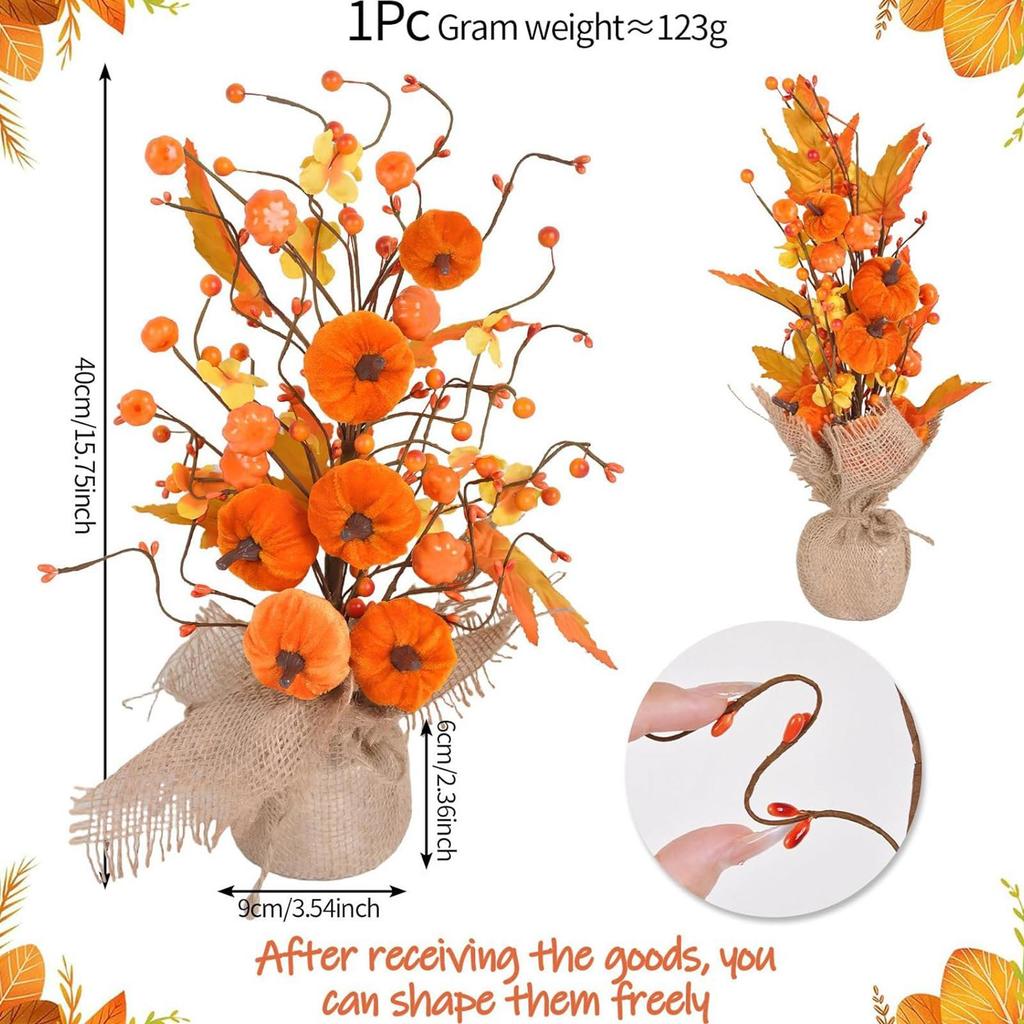Fall Artificial Flower Bouquet with Thanksgiving Velvet Pumpkin Maple Leaves Wheat Ears for Home Tabletop  Dining Room  Decor