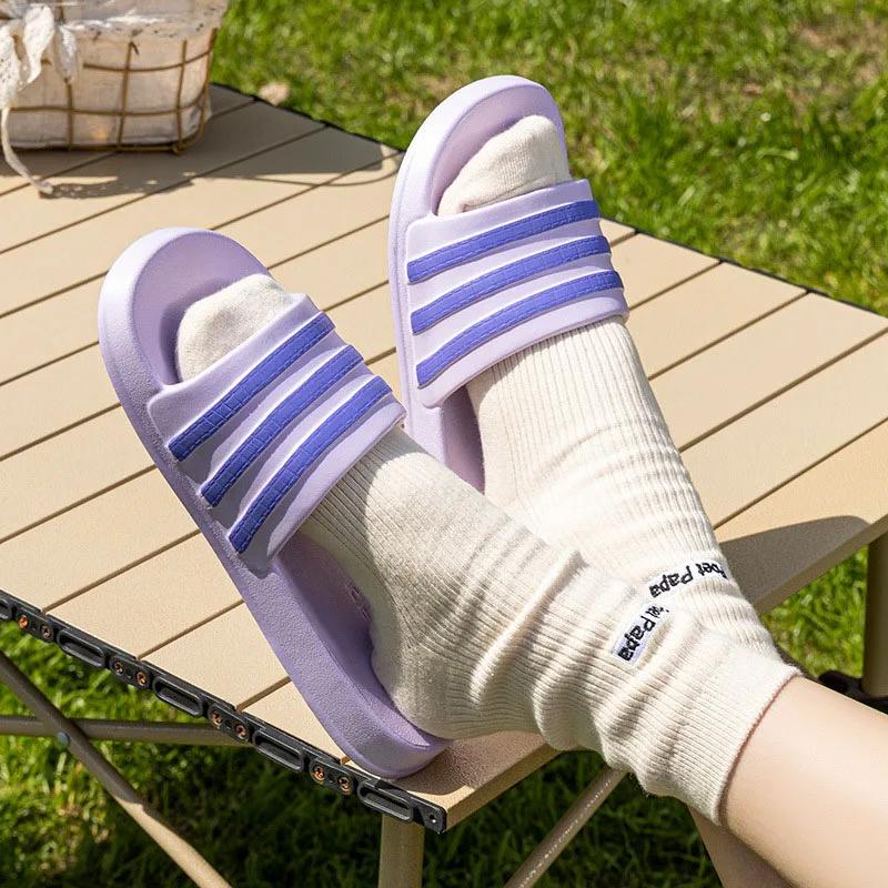 New Unisex Flat Slippers Women Summer EVA Casual Beach Slides Shoes Fashion Stripe Outdoor Sandals Couple Home Bathroom Slippers