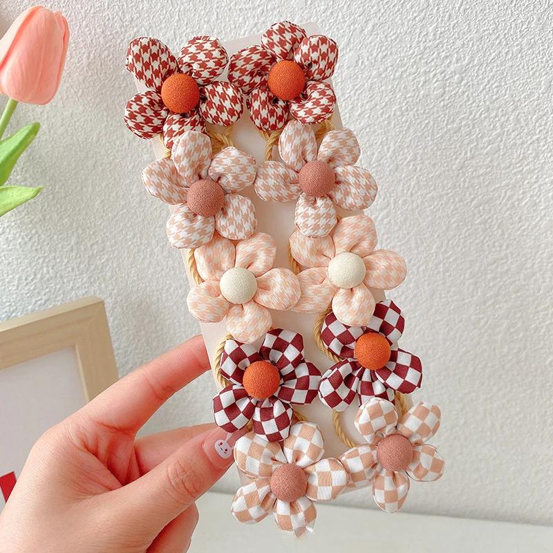 10 Pcs/Set New Baby Girl Cute Colors Flower Hair Bands Ponytail Holder Chilren Soft Scrunchies Rubber Kids Hair Accessories