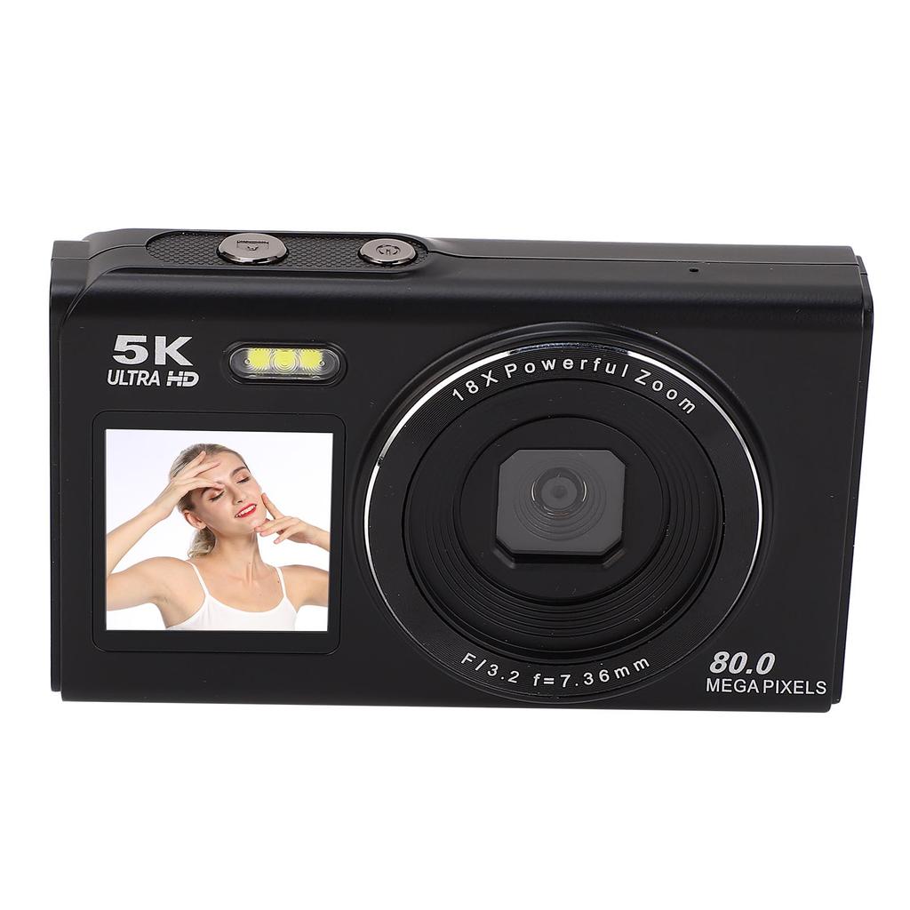 5K Digital Camera 80MP WiFi Vlog Camera with 2.8in 1.5in Dual Screen 18X Digital Zoom Built in Flash Auto Focus for