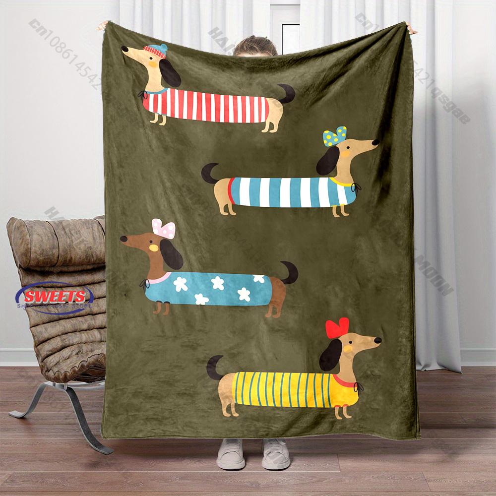 Funny Cartoon Dachshund Blanket Soft Flannel Blanket for Bed Couch Sofa Decor Blanket Birthday Christmas Gift for Son Daughter