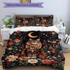 3pcs Domineering Cat & Flowers Bedding Set, Including 1 Quilt Cover and 2 Pillow Shams, Without Filling, Soft and Comfortable Home Bedroom F