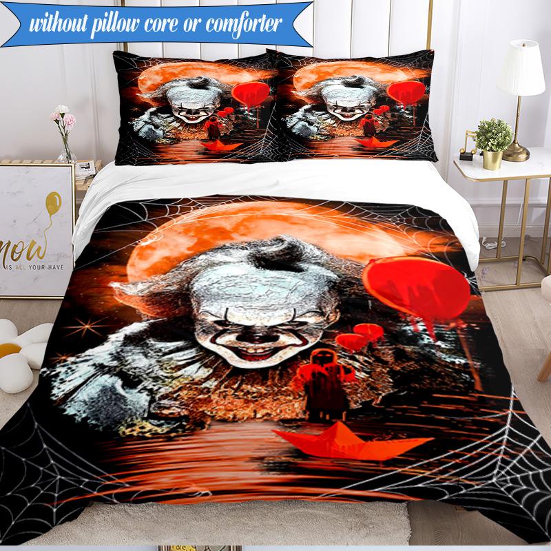 Scary Clown Horror 3pcs K-pop Music Group Bedding set,Ideal for Bedroom, Dormitory,Including Duvet Cover And 2pcs Pillowcases,Fan Gifts