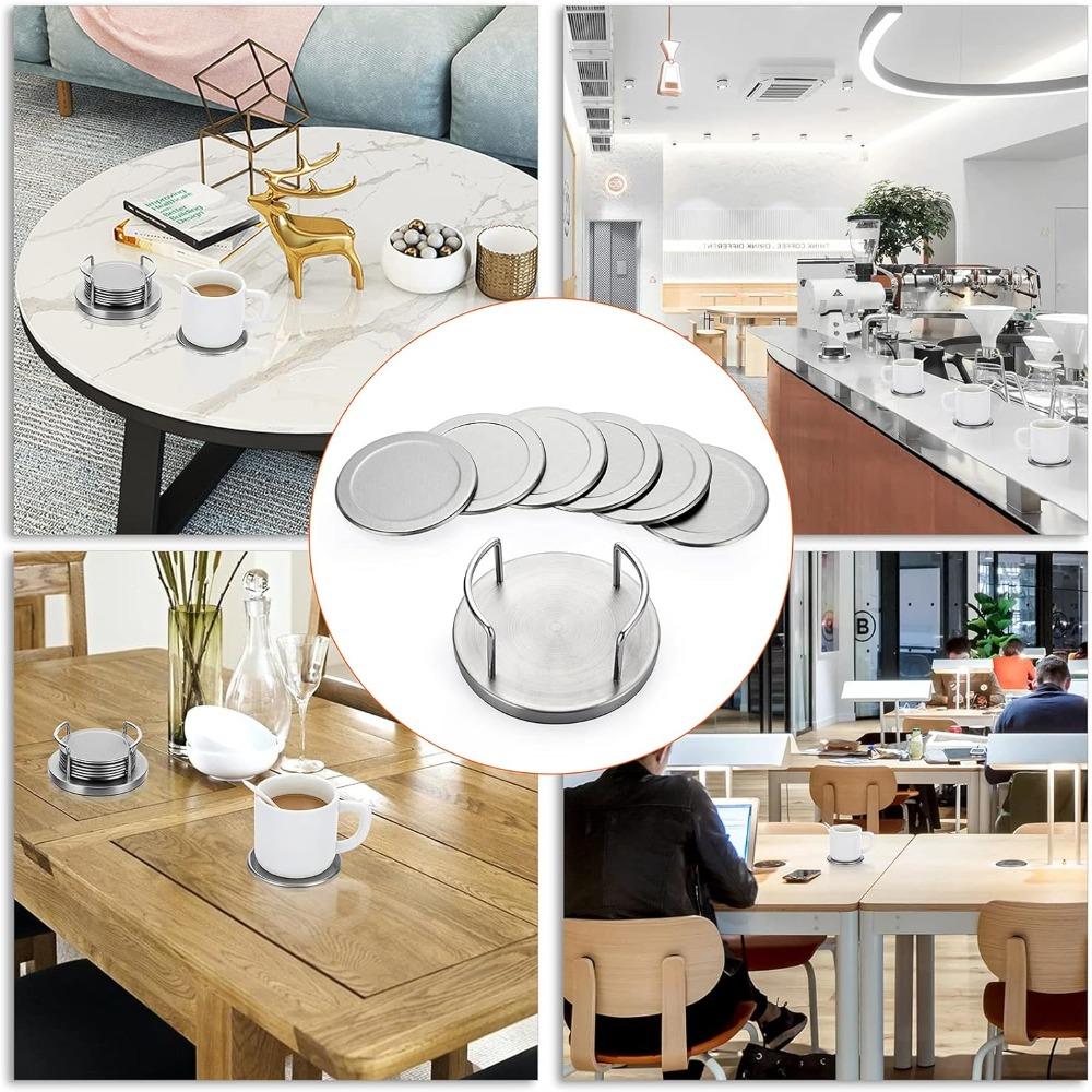 6 Stück Runde Edelstahl-Untersetzer Rutschfeste Getränkeunterlage Minimalistische Tassenunterlage Wohnzimmer