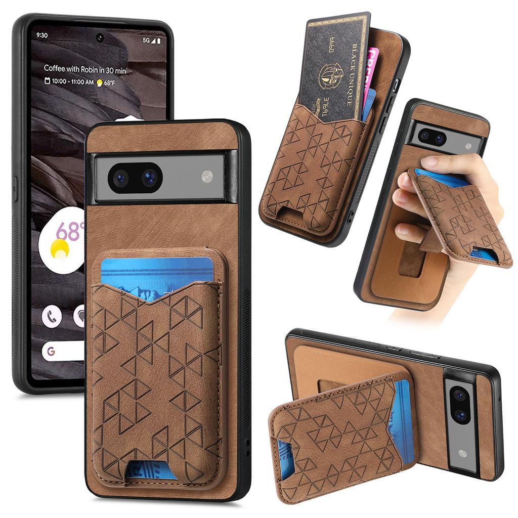 For Google Pixel 7a Case Imprinted Pattern Card Holder Kickstand Leather Back Cover
