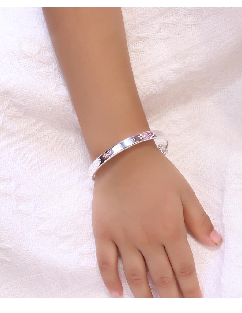 Big Kids 9999 Sterling Silver Keti Cat Bracelet - Solid Silver, Push-Pull Bangle, Engravable, Simple Design for Children.