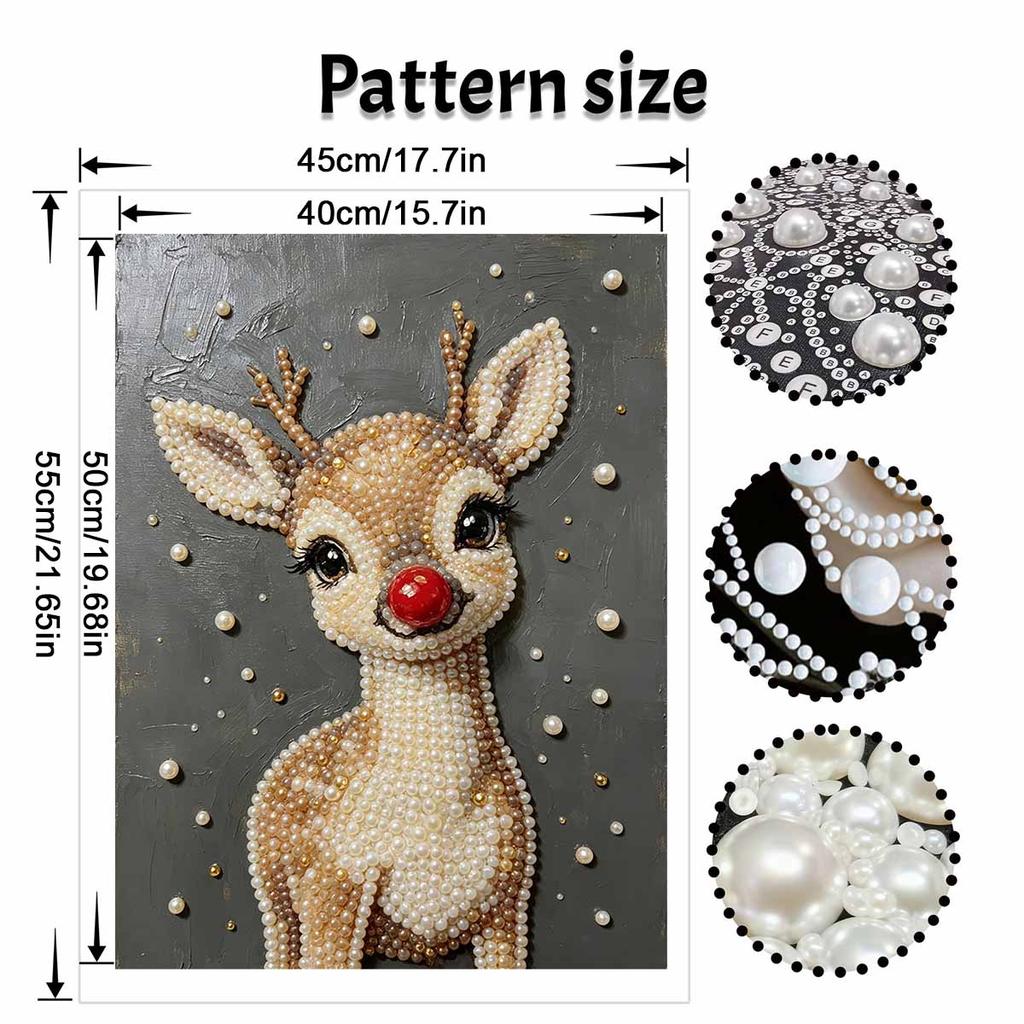Frameless Pearl Painting Kit Cute Reindeer Aesthetic Wall Art DIY Sparkling Bead Canvas Room Decor Creative Craft